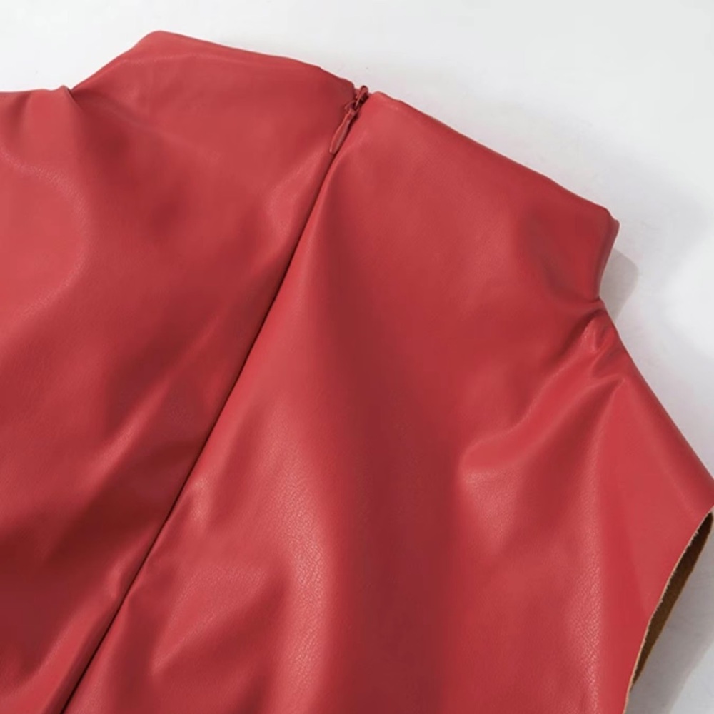 Red Rushed Asymmetrical Top - Picture 3 of 7